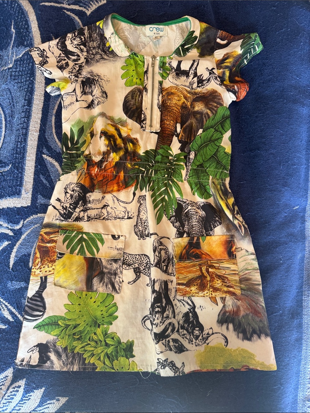 Crewcuts Safari Animal Print Dress in Green and Multicolor